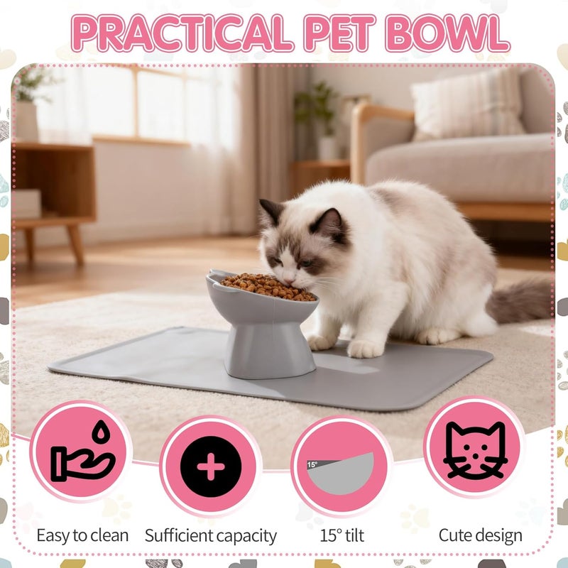 Hoemwarm Elevated Cat Bowls 15° Raised Cat Bowl with Silicone Mat Whisker Friendly Anti Vomiting Cats Elevated Food and Water Bowls for Indoor Cats Kittens, Multicolor - Image 4